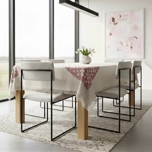 Handmade TableCloth Geometric Embroidery 62 x 85 inches Pink, Black & White